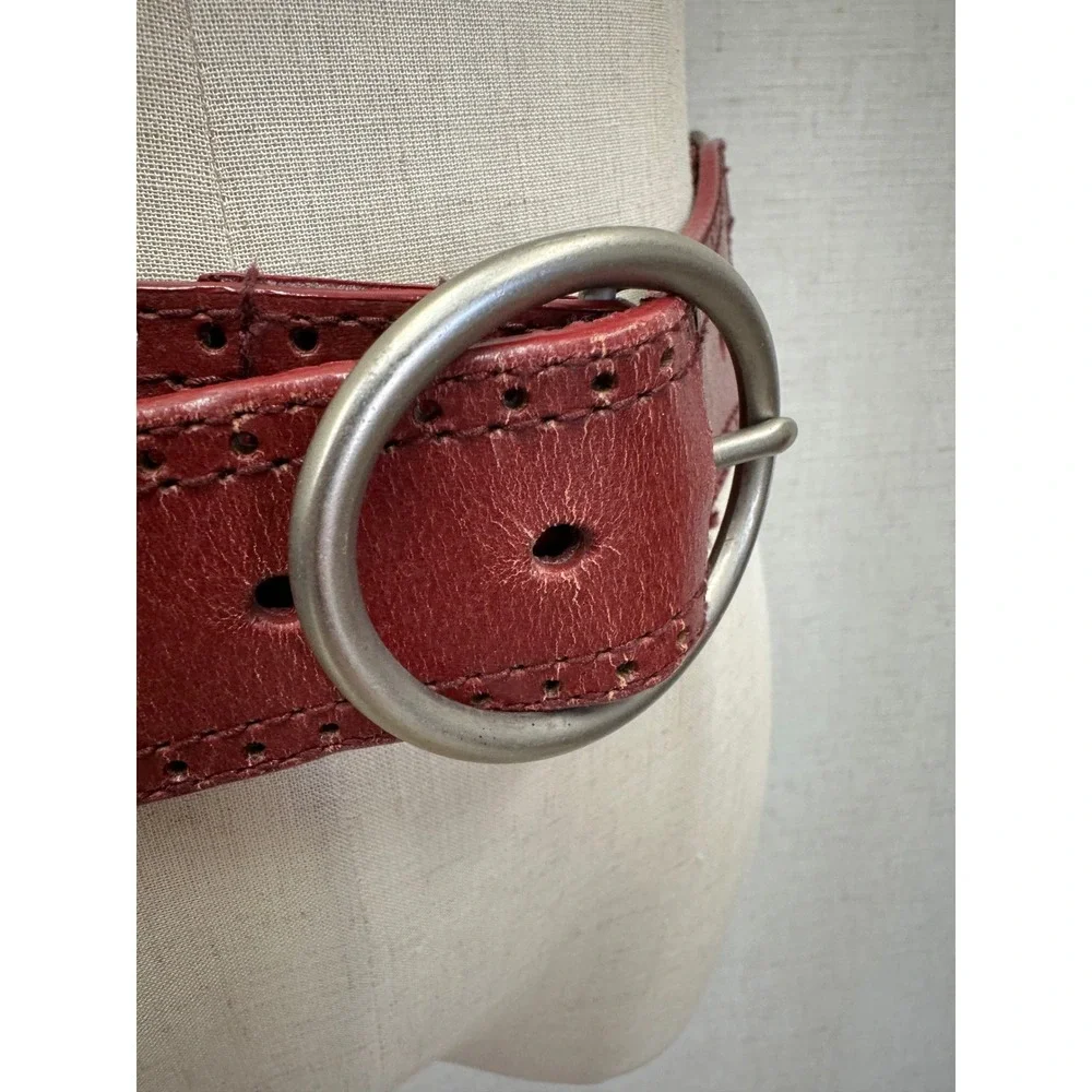 Hinged Wide Waist Belt Womens Medium‎ Red Excellent Bonded Leather Western
